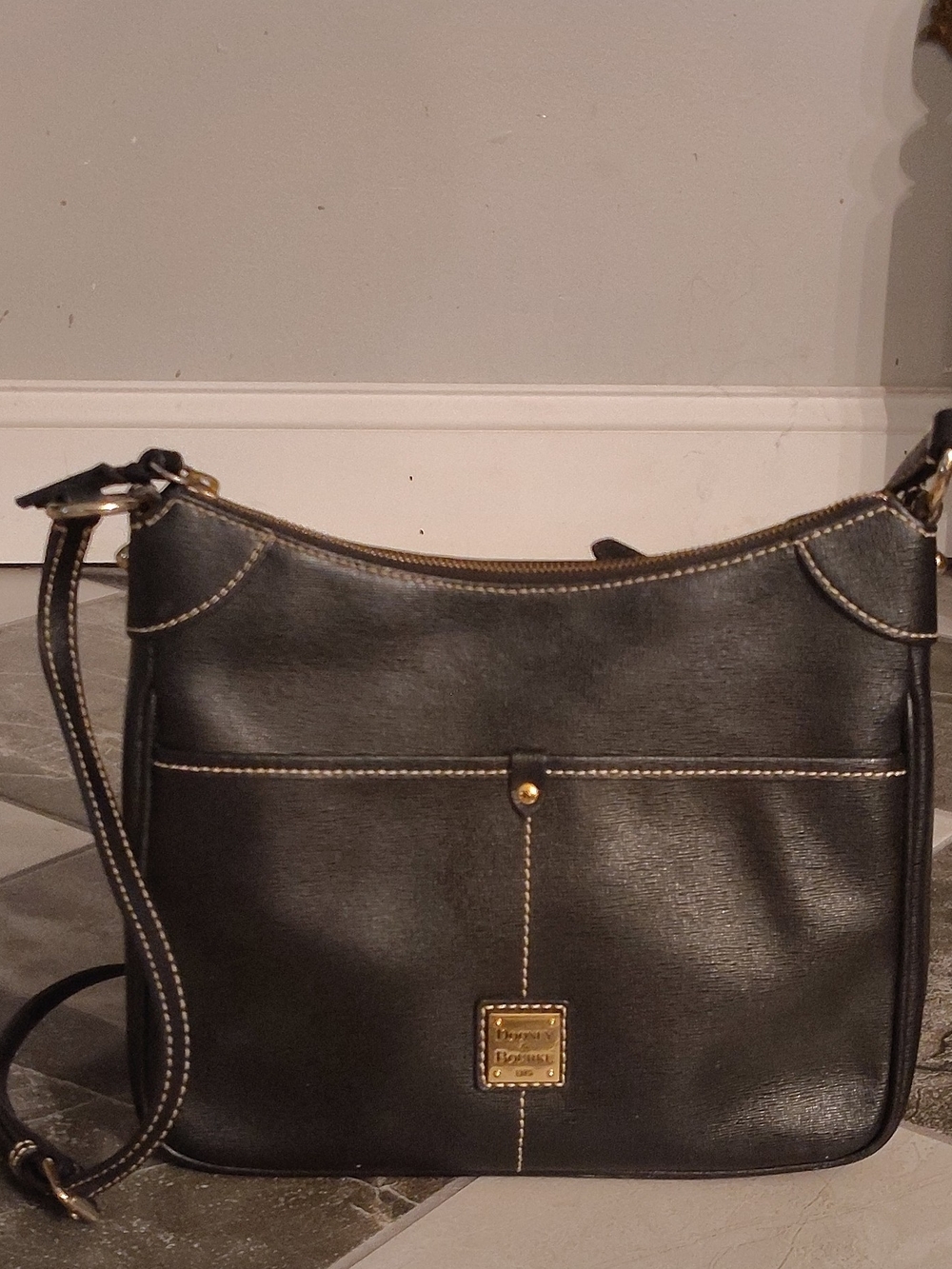 Dooney & Bourke Black Leather Crossbody with Gold Accents